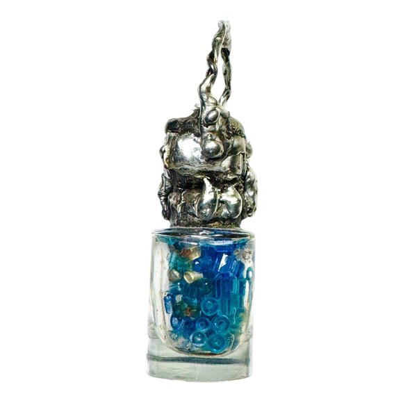 Repurposed VINTG Perfume Glass Bottle Pendant Necklace w Rustic Silver Metalwork - Picture 12 of 15
